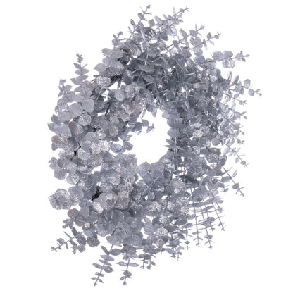 Vickerman 24" Silver Artificial Eucalyptus Glitter Wreath.