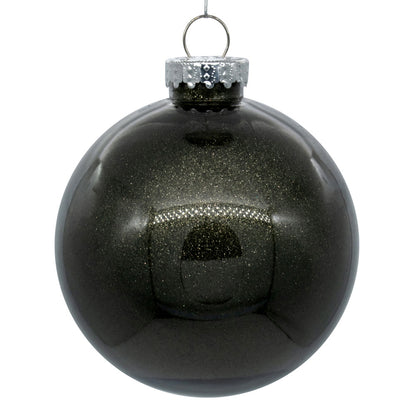 Vickerman 4" Clear Ball Christmas Ornament with Gunmetal Glitter Interior 6 Pieces per bag