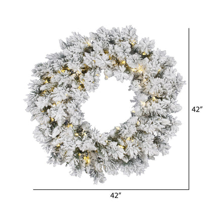 Vickerman 42" Flocked Snow Ridge Artificial Christmas Wreath Pure White LED Lights