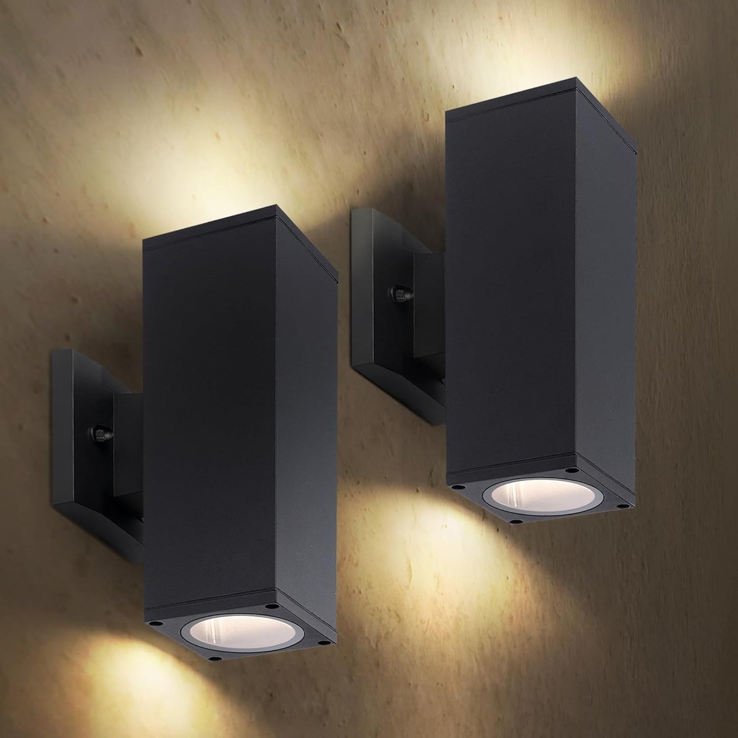 ASD Lighting BULB Square Outdoor Wall Cylinder, Up and Downlight Fixture, 120V, 60W Max, 11.81", 50°, Black Finish