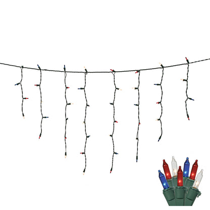 Vickerman 100 Red-White-Blue Mini Light Icicle Light on Green Wire, 9' Christmas Light Strand