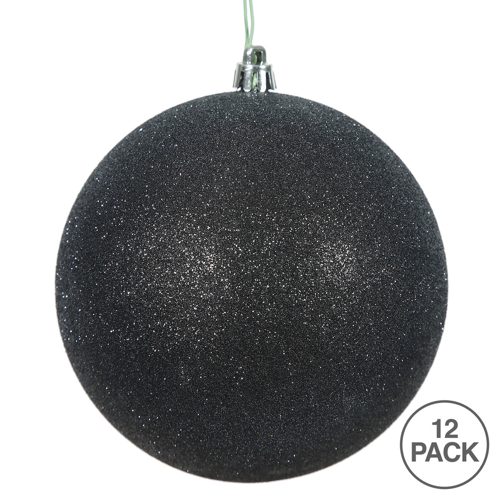 Vickerman 3" Black Glitter Ball Ornament 12 per Bag