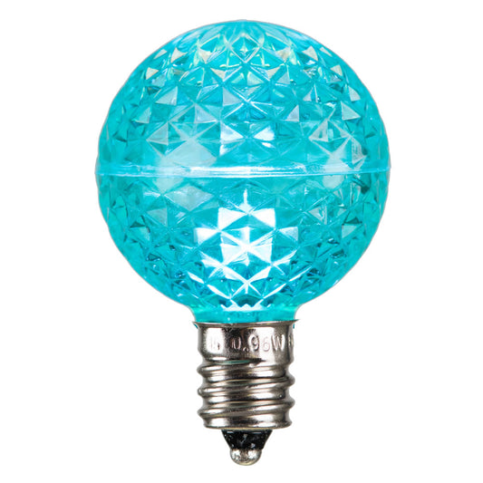 Vickerman G40 LED Teal Faceted Bulb E12 Nickel Base 120V .6Watts Dimmable 25 Bulbs per Pack