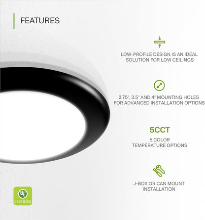 ASD Lighting LED Disk Light 6inch 15W 120V Triac 2700/3000/3500/4000/5000K Black UL