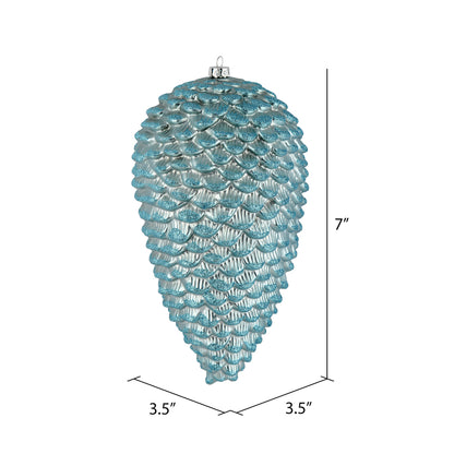 Vickerman 7" Baby Blue Matte Glitter Pinecone Christmas Ornament 4 per set