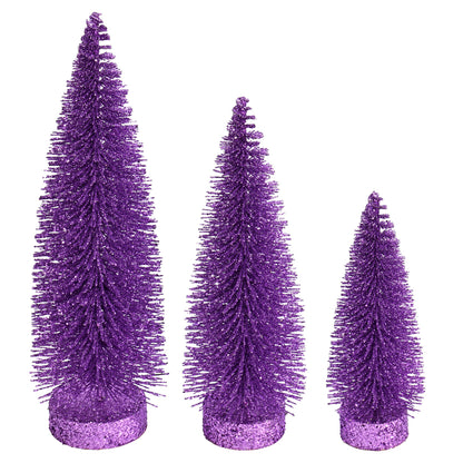 Vickerman 7"-9"-11" Lavender Glitter Oval Pine Artificial Christmas Tree Set of 3