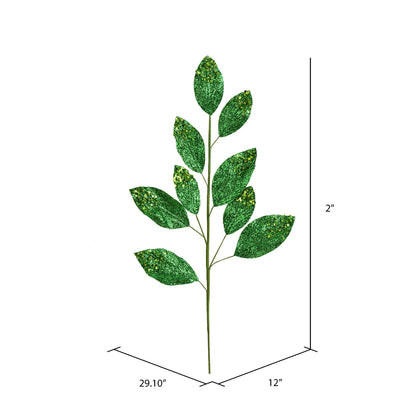 Vickerman 29" Green Glitter Leaf Artificial Christmas Spray. Includes 6 sprays per pack.