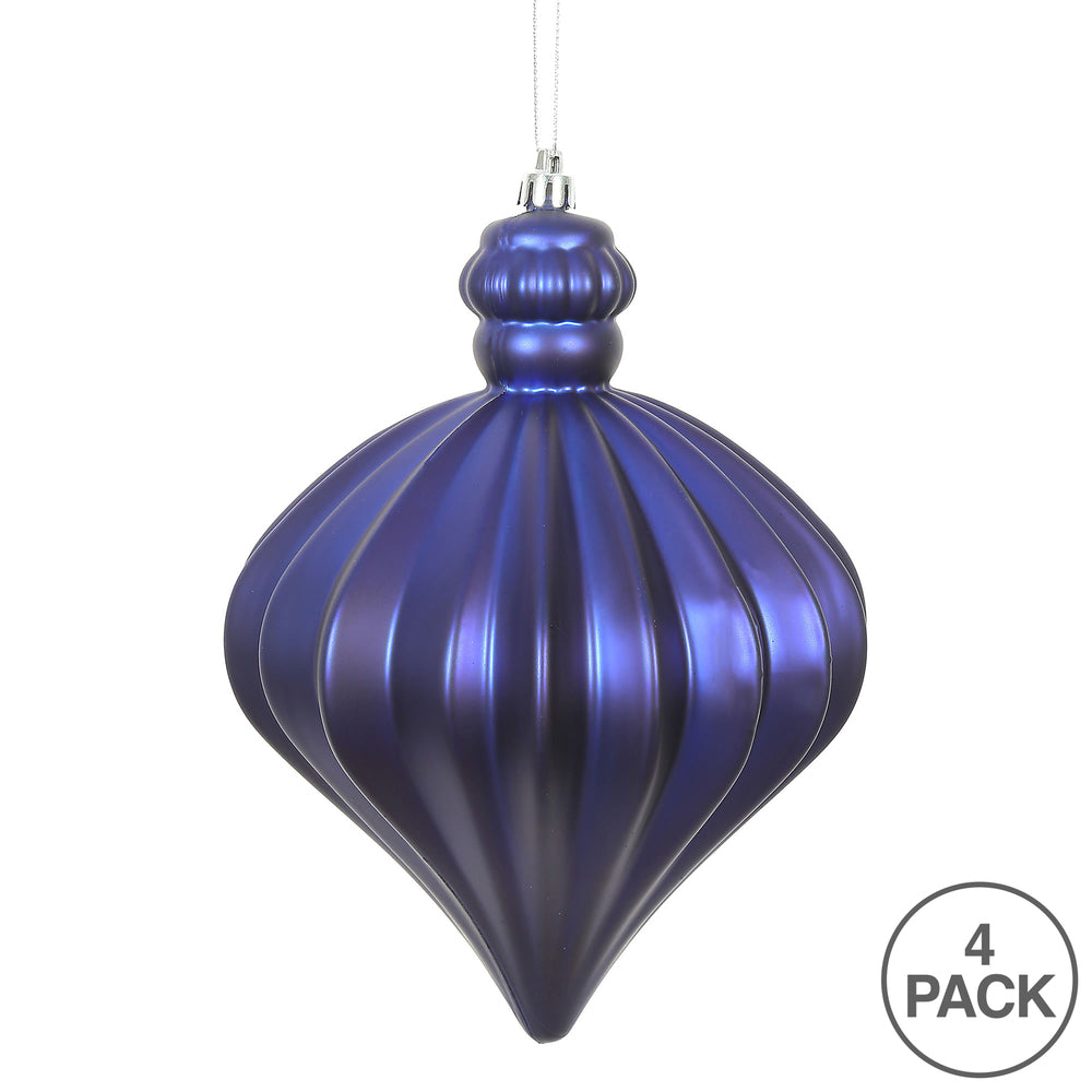 Vickerman 6" Cobalt Blue Matte Onion Drop Christmas Ornament 4 per Bag