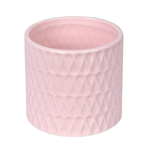 Vickerman 4.25" Light Pink Ceramic Pot. This simple pot ties in with any modern decor. Let this pot stand on its own or pair with a faux floral for a finished look. It measures 4.25" H x 4.5" W.   100% CERAMIC