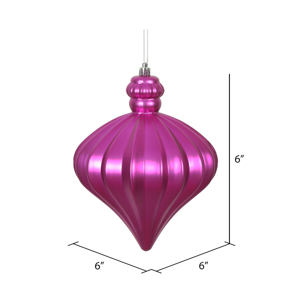 Vickerman 6" Fuchsia Matte Onion Drop Christmas Ornament 4 per pack