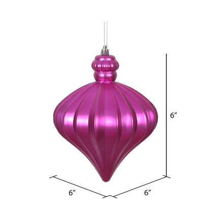 Vickerman 6" Fuchsia Matte Onion Drop Christmas Ornament 4 per pack