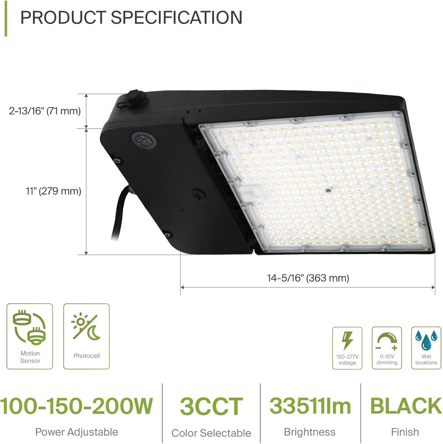 ASD Lighting LED Area Light with Q-base 100/150/200W 120-277V 0-10V Dimmable 170Lm/W 3000/4000/5000K with Photocell Black UL DLC Premium