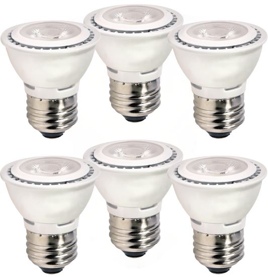 Damar HR16 LED Flood Spotlight Bulb 7W 530 Lumen E26 Medium Base 3000K Soft White Ideal for Track & Recessed Lighting 120V 35° Beam Angle Dimmable Enclosed Fixture Rated White Finish Pack of 6