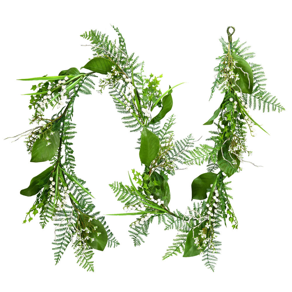Vickerman 6' Artificial White Mini Flowers Greenery Garland.
