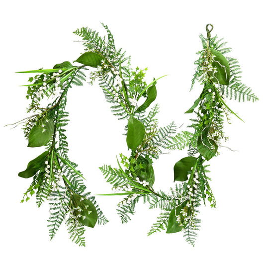 Vickerman 6' Artificial White Mini Flowers Greenery Garland.