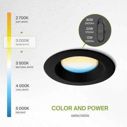 ASD Lighting LED Commercial Downlight 8inch 12/20/30W 120-277V 0-10V Dimmable 2700/3000/3500/4000/5000K Black UL ES