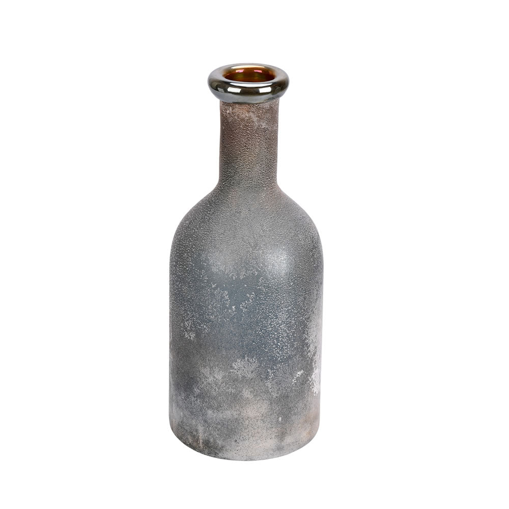 Vickerman 11" Slate Gray Glass Bottle. Tie earth tones into your modern décor with this slate gray accent piece. Pair this bottle with your favorite faux floral for the perfect finishing touch. Each vase is slightly unique because each piece is hand blown