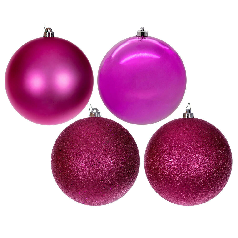 Vickerman 8" Hot Pink 4-Finish Ball Ornament 4 per bag.