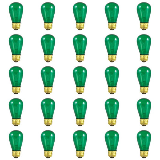 BULBRITE INCANDESCENT S14 MEDIUM SCREW (E26) 11W DIMMABLE LIGHT BULB TRANSPARENT GREEN 25PK (701411)