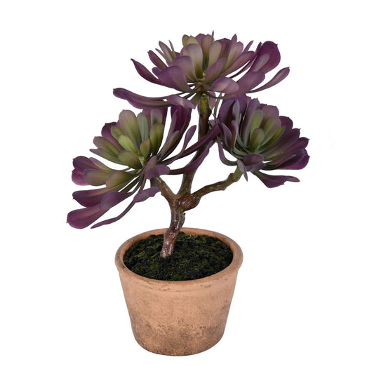 Vickerman 12" Artificial Purple and Green Succulent Paper Pot.