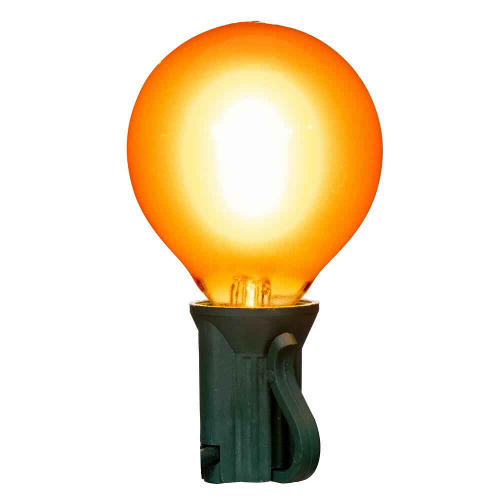 Vickerman 18Lt Amber LED Glass G40-E12 Filament End-Connecting Set with Green 20AWGXTW Wire and 6"x12"x6" Bulb Spacing. 120V-.6W.  UL Approved.