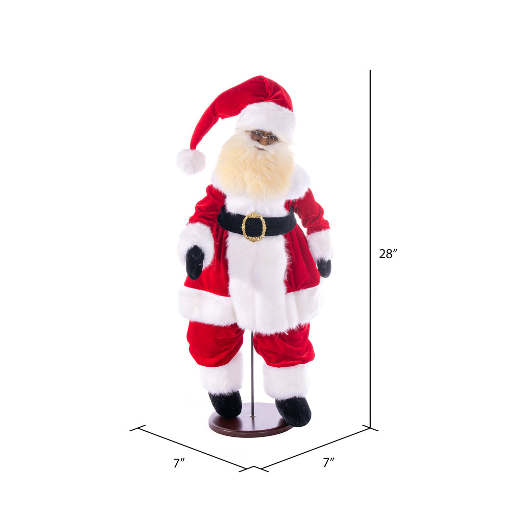 Vickerman 28" Red Traditional Velvet Dark Complexion Santa Doll with Stand. This Santa has glasses stand is removeable.