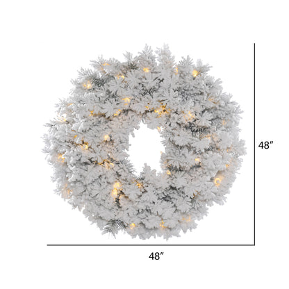 Vickerman 48" Flocked Alaskan Artificial Christmas Wreath Pure White Single Mold LED Mini Lights