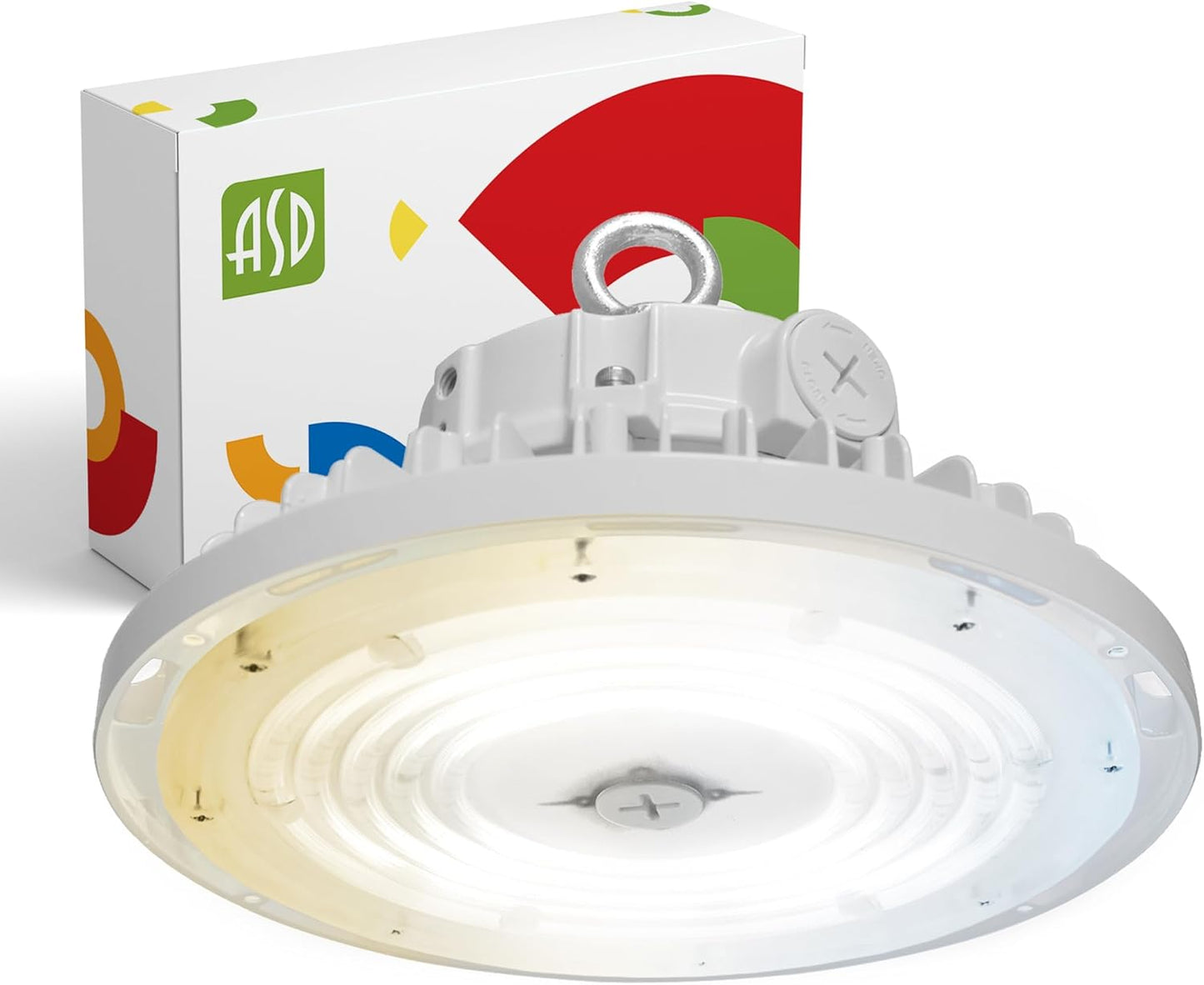 ASD Lighting LED UFO High Bay with Q-base Power Adjustable 100/120/150W 120-277V CCT Selectable 3000/4000/5000K Dimmable White UL DLC Premium