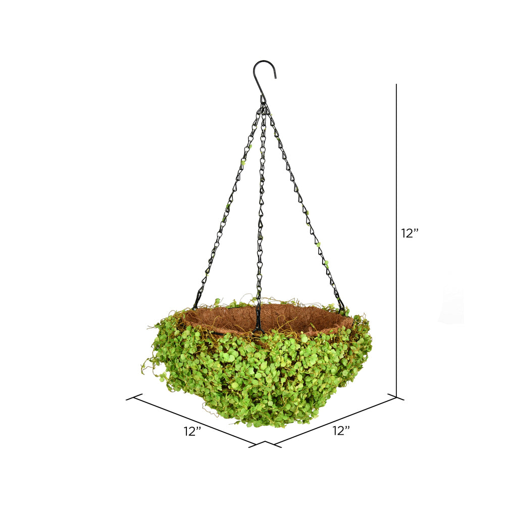 Vickerman 12'' Artificial Green Mini Leaves Hanging Basket.