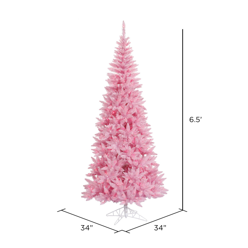 Vickerman 6.5' Pink Fir Slim Artificial Christmas Tree Pink  Dura-lit LED Lights