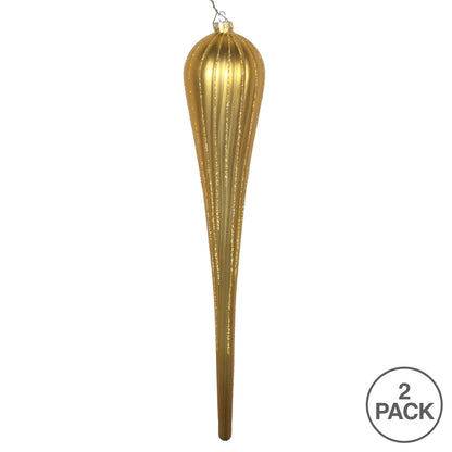 Vickerman 15.75" Gold Matte Glitter Drop Christmas Ornament Pack of 2