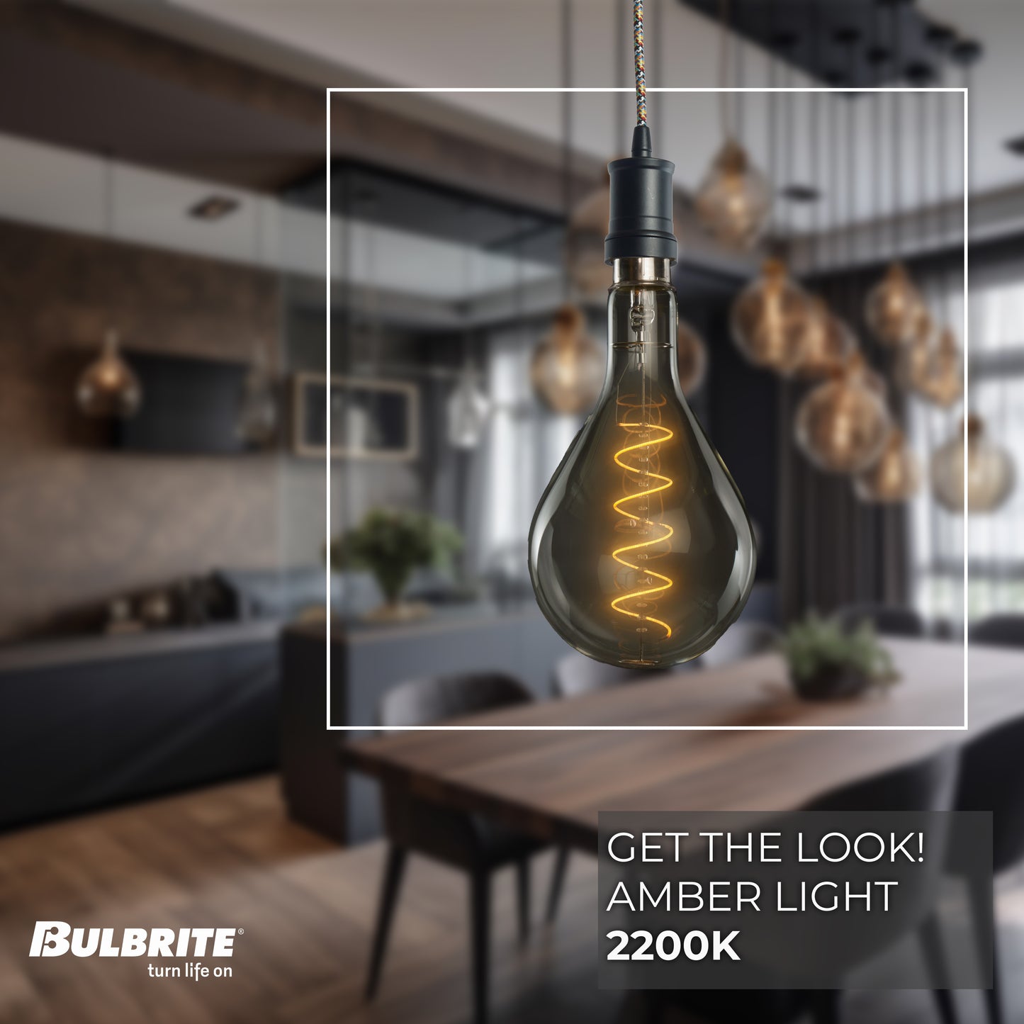 Bulbrite LED Grand Bulb and Pendant Kit of (1) 4 Watt Clear Glass 13" Pear Shaped Bulb and (1) Black Open Socket Pendant on Multicolor Fabric Braided Cord - 2200K (Amber Light)