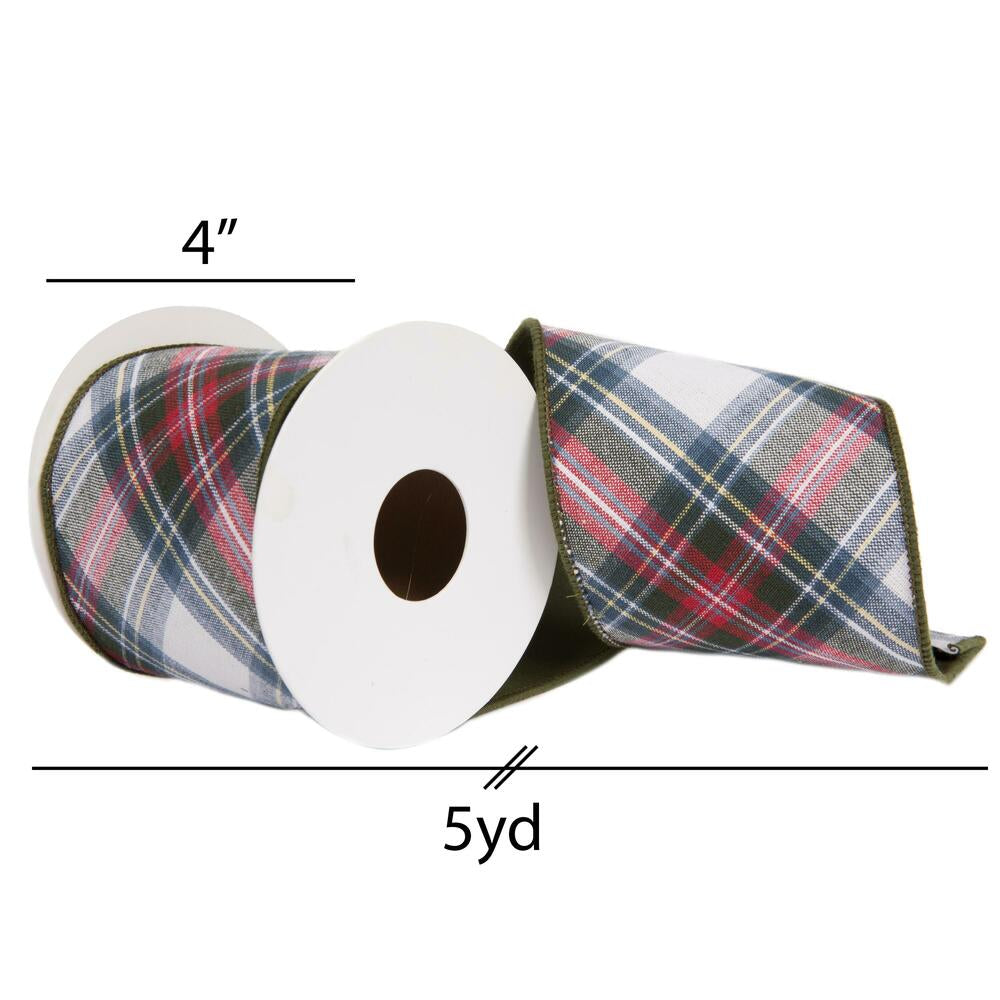 Vickerman 4" x 5 Yards Multi Cotton Plaid Taffetta Back Double Fused Ribbon.