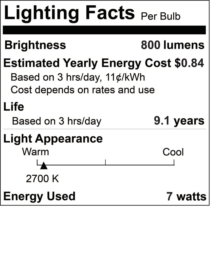 Bulbrite Pack of (8) 7 Watt Dimmable Clear A19 LED Light Bulbs with Medium (E26) Base, 2700K Warm White Light, 800 Lumens