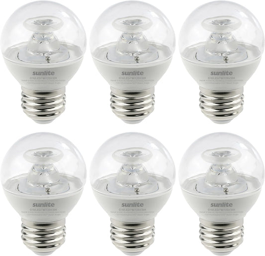 Sunlite LED G16 Decorative Clear Globe Light Bulb, 7 Watts (60W Equivalent), 500 Lumens, Dimmable, Medium E26 Base, 120 Volts, ETL Listed, 260 Degree Beam Angle, 3000K Warm White, 6 Pack