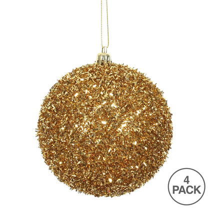 Vickerman 4" Antique Gold Tinsel Ball Ornament 4 per Bag