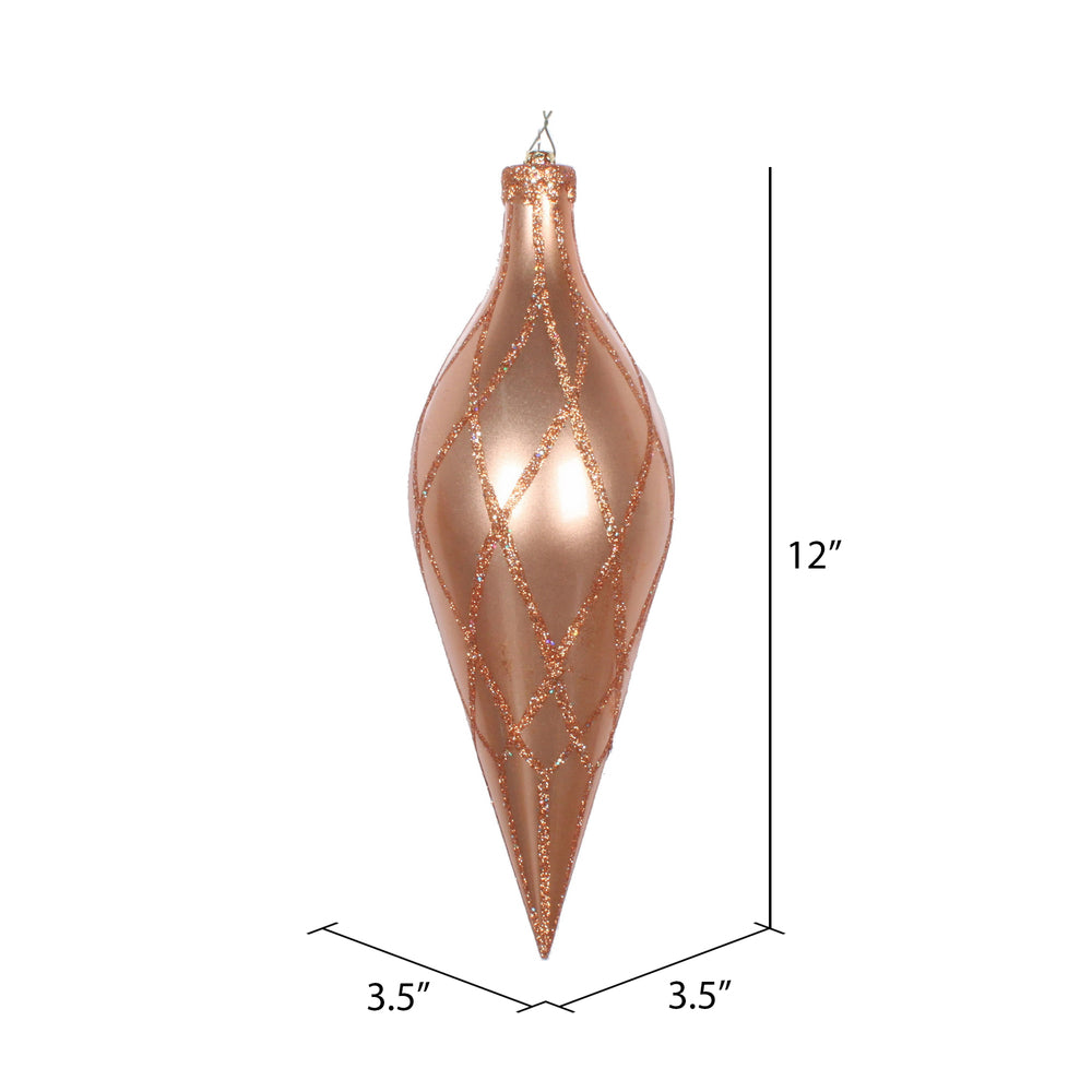 Vickerman 12" Rose Gold Candy Finish Finial Ornament with Glitter Accents