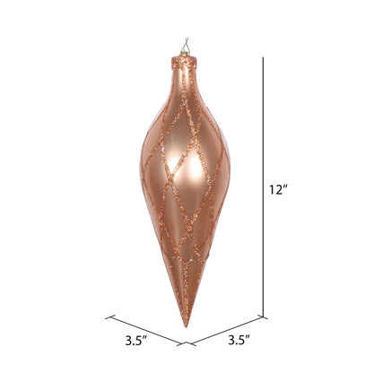 Vickerman 12" Rose Gold Candy Finish Finial Ornament with Glitter Accents