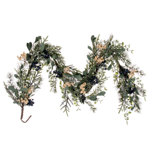 Vickerman 5' Green Artificial Pine Blueberry and White Berry Garland.