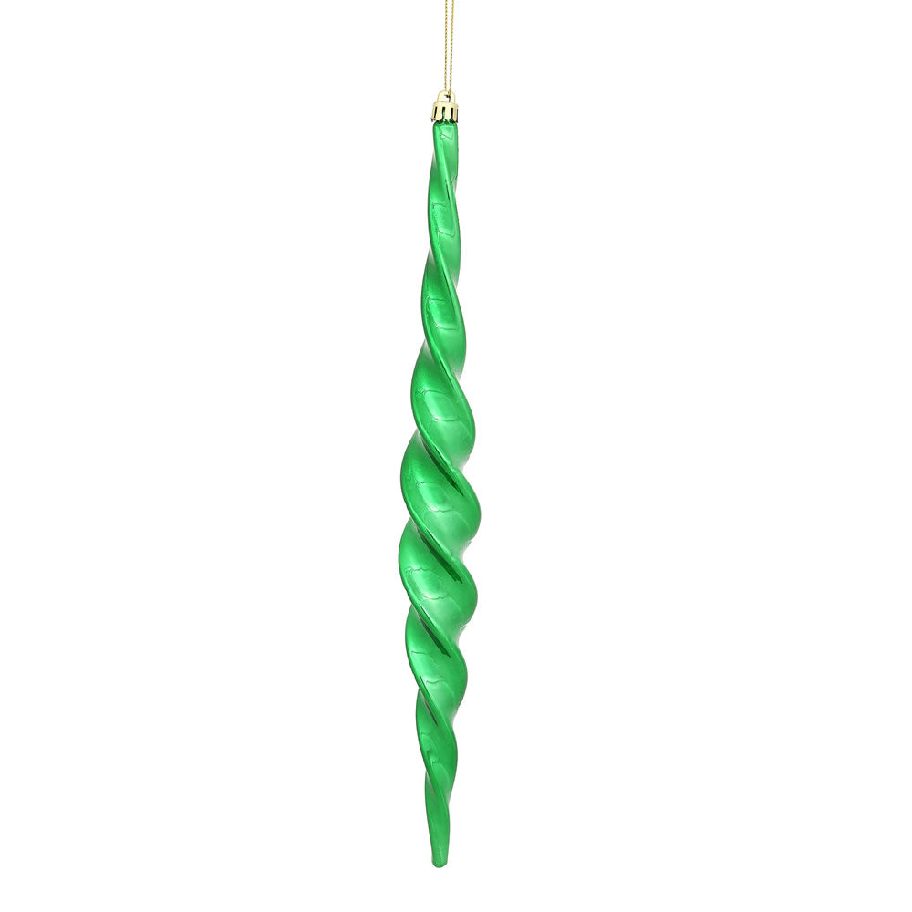 Vickerman 14.6" Green Shiny Spiral Icicle Christmas Ornament Pack of 2