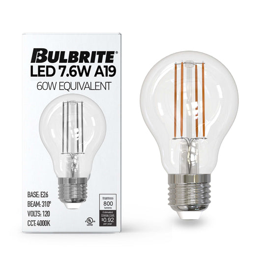 Bulbrite 776216 7W LED A19 4000K FILAMENT E26 DIM