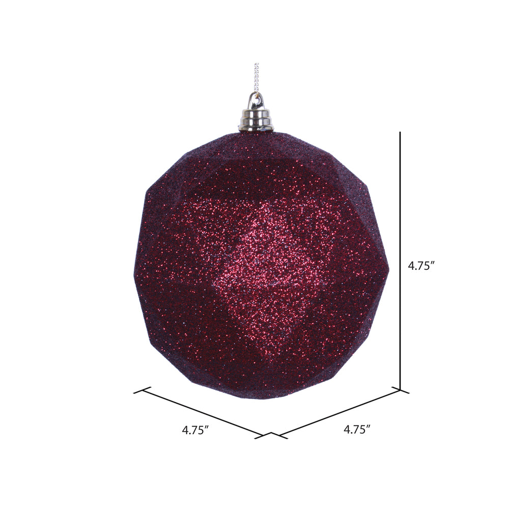 Vickerman 4.75" Burgundy Glitter Geometric Ball Ornament 4 per bag