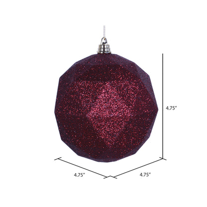 Vickerman 4.75" Burgundy Glitter Geometric Ball Ornament 4 per bag