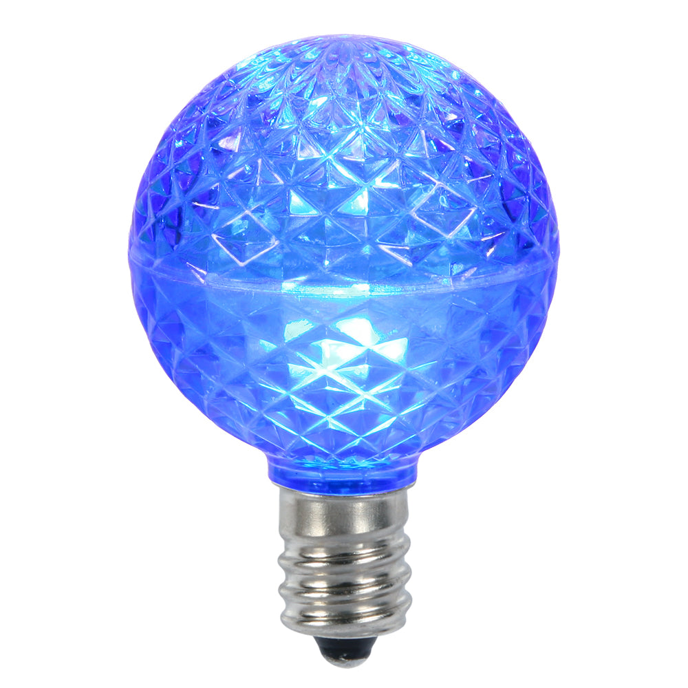 Vickerman G50 LED Blue Faceted Replacement Bulb E17/C9 Nickel Base 10 Bulbs per Pack.