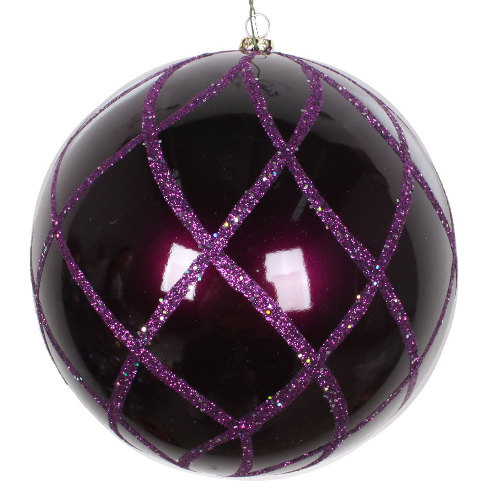 Vickerman 6" Plum Candy Finish Net Ball Ornament with Glitter Accents 2 per Bag