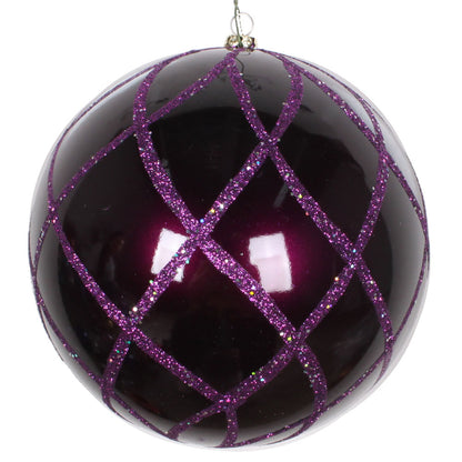 Vickerman 6" Plum Candy Finish Net Ball Ornament with Glitter Accents 2 per Bag