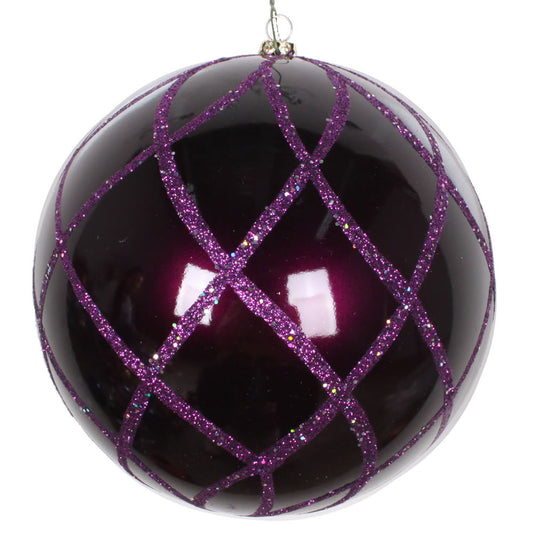 Vickerman 6" Plum Candy Finish Net Ball Ornament with Glitter Accents 2 per Bag