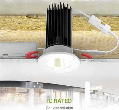 ASD Lighting LED Downlight 2INCH Changeable Round 15W CCT Selectable 2700/3000/3500/4000/5000K Dimmable, Chrome Smooth reflector, White trim, ETL Energy Star