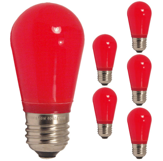 Damar- S14 Colored LED String Light Bulb Red Finish 0.55W-1.5W E26 Medium Base 100-130V Pack of 6- Shatterproof Waterproof Outdoor Indoor Replacement Bulb Home Decorations Christmas Halloween