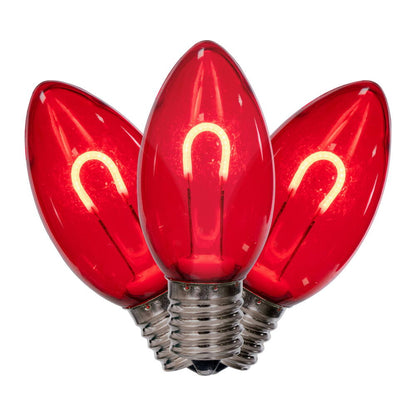 Vickerman C9 Transparent U-Shaped Filament Red Bulb, E17 Base, .6 Watts, 25 Pcs Assorted/Bag.  Colors included are Blue, Red, Green, Purple and Amber.